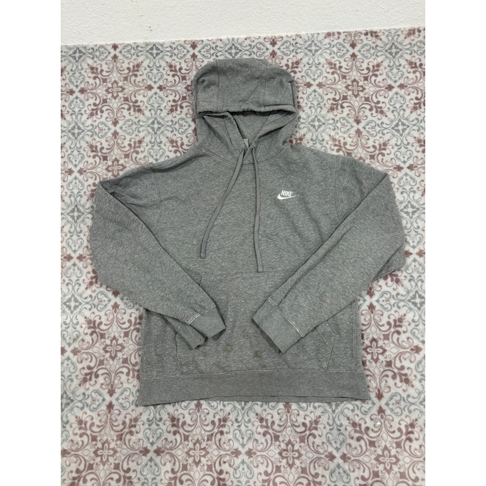 Nike Sportswear Club Fleece Hoodie Gray Pullover Embroidered Logo Small